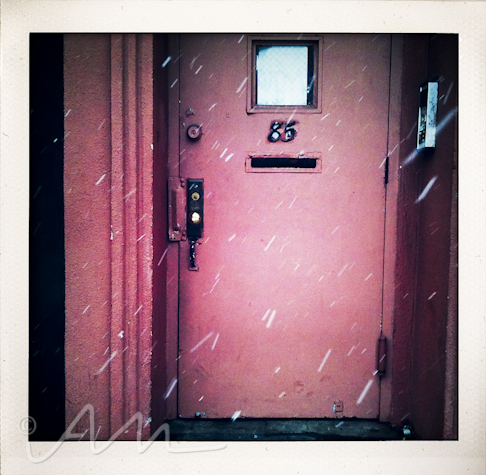 a snowy doorway